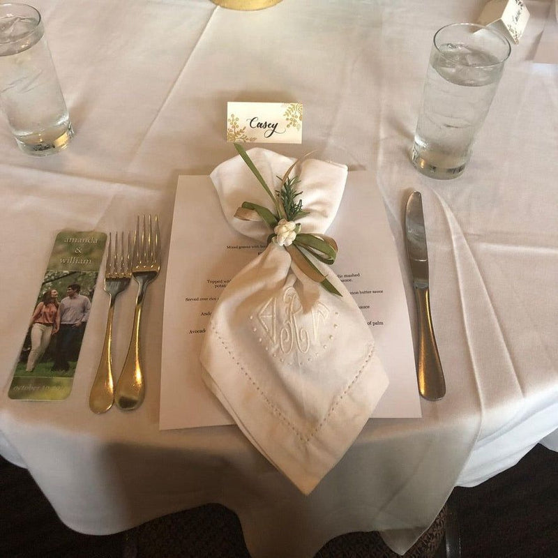 White poly/cotton linen weave 19" x 19" hemstitched dinner napkin for weddings Set of 12