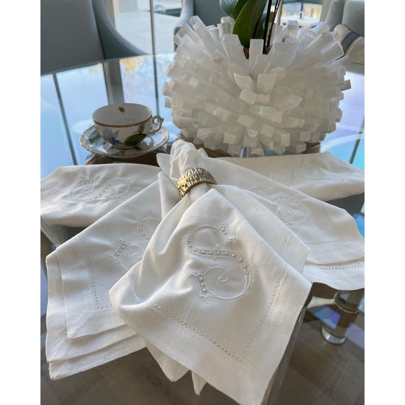 White poly/cotton linen weave 19" x 19" hemstitched dinner napkin for weddings Set of 12