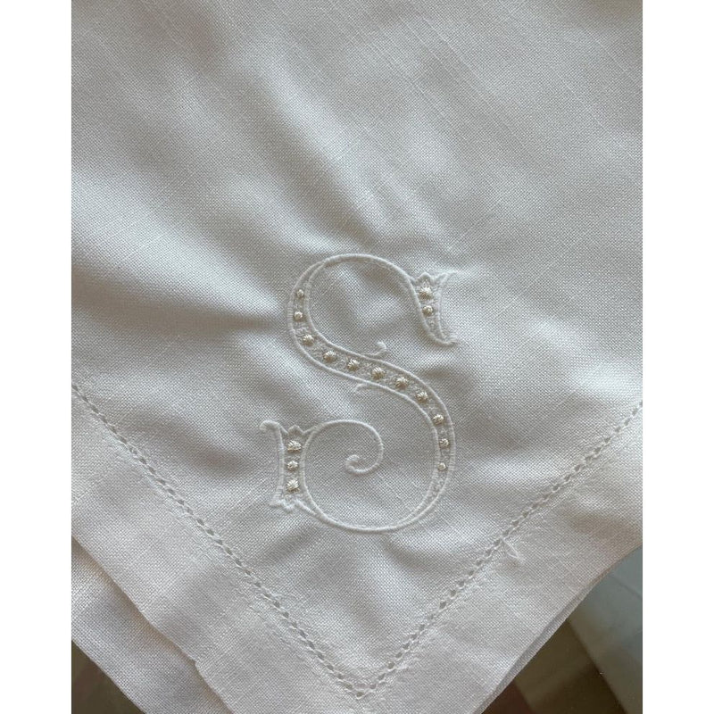 White poly/cotton linen weave 19" x 19" hemstitched dinner napkin Set of 4