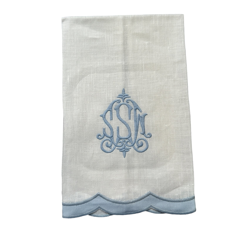 Garden Folly Blue Scalloped Guest Towel