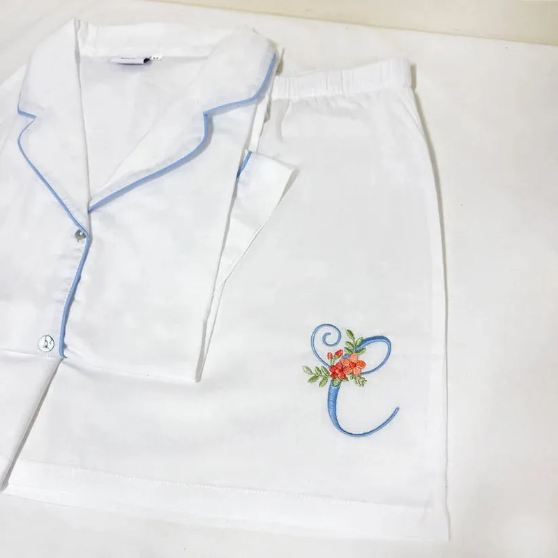 Iris Cotton PJ Short Set, Tiffany Blue Piping