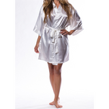 Short White Satin Kimono Robe