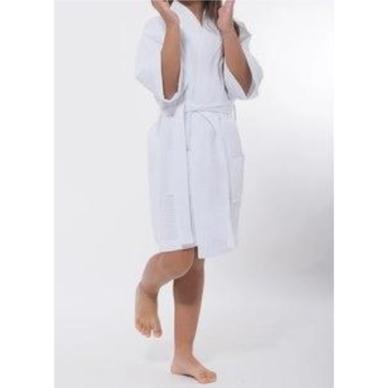 Girl's White Waffle Weave Robe